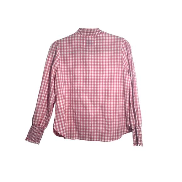 The Shirt Rochelle Behrens Pink White Gingham Smocked‎ neck /sleeves XS NWT - Picture 3 of 9